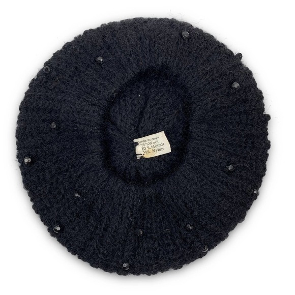 70's Italian mink tail mohair wool beaded beret winter hat - Picture 6 of 14